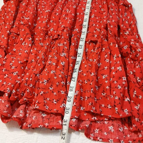 Ebby & I Red Floral Tiered Dress Size 8  Short Sleeves & Keyhole Back Closure - Picture 10 of 11